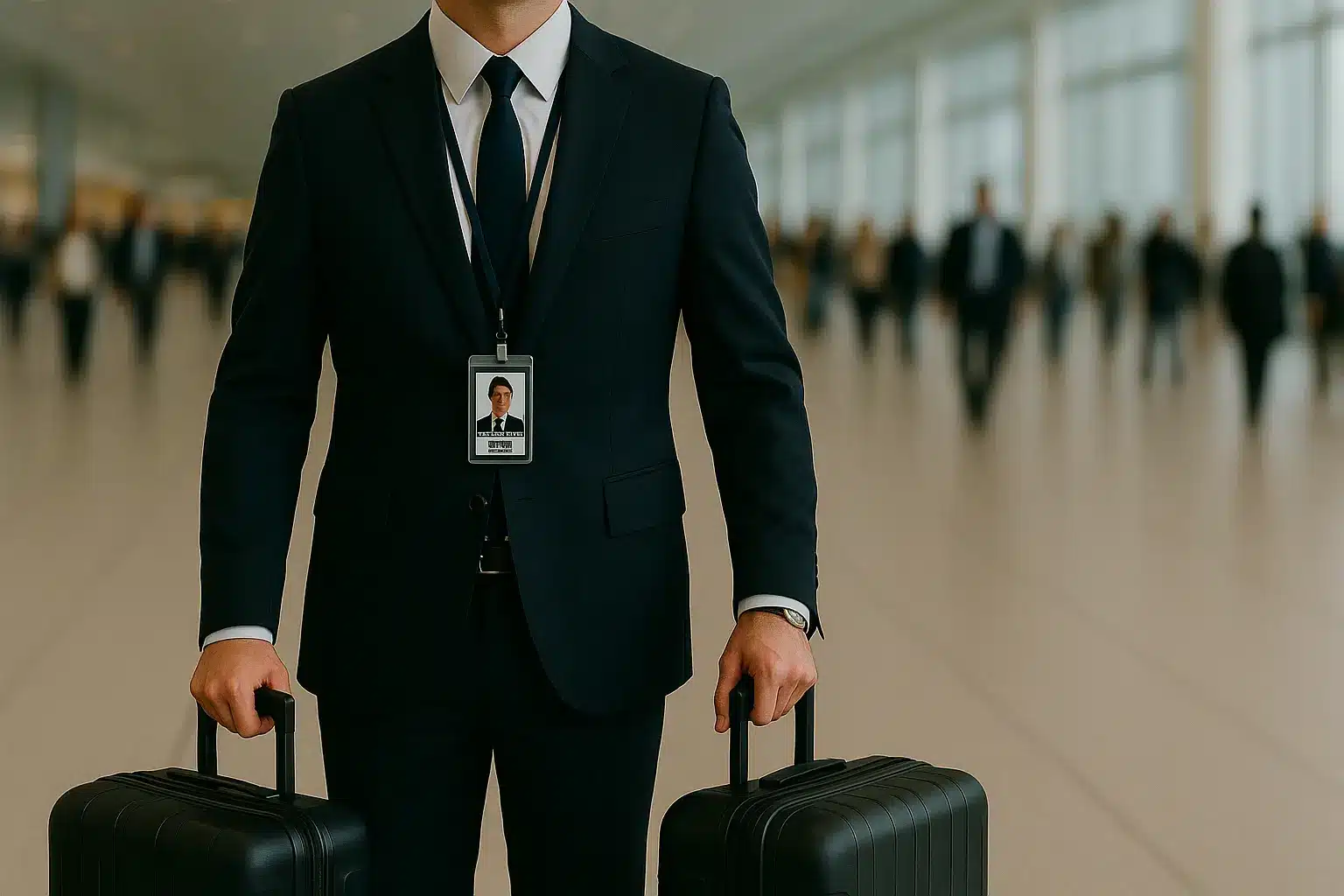 Photo d'un homme tenant 2 valises dans c'est mains, dans un aéroport